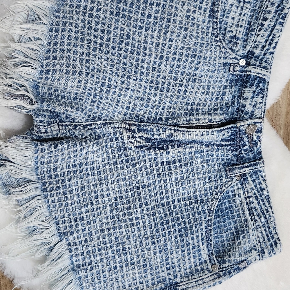 KanCan Blue Jean Shorts with Fringe
